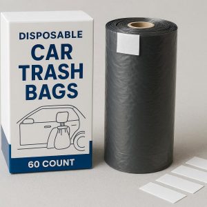 Disposable Car Trash Bags Roll with Adhesive Tabs 60 Count