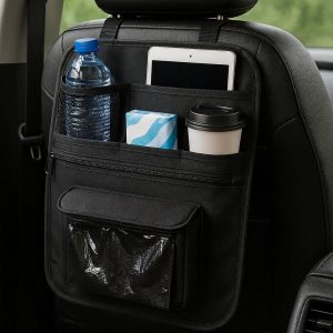 Multipurpose Car Seat Back Organizer with Trash Bag Compartment