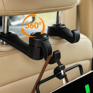 Multi Function Car Headrest Hook with 360 Degree Swivel