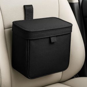 Leak Proof Car Trash Can with Adhesive Strap and Lid